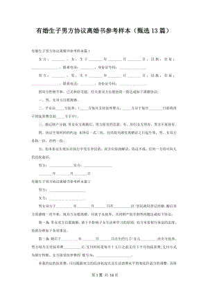 有婚生子男方协议离婚书参考样本（甄选13篇）.docx