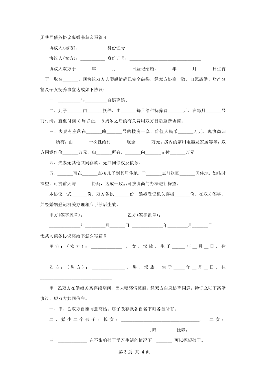 无共同债务协议离婚书怎么写（6篇标准版）.docx_第3页