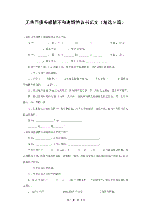 无共同债务感情不和离婚协议书范文（精选9篇）.docx