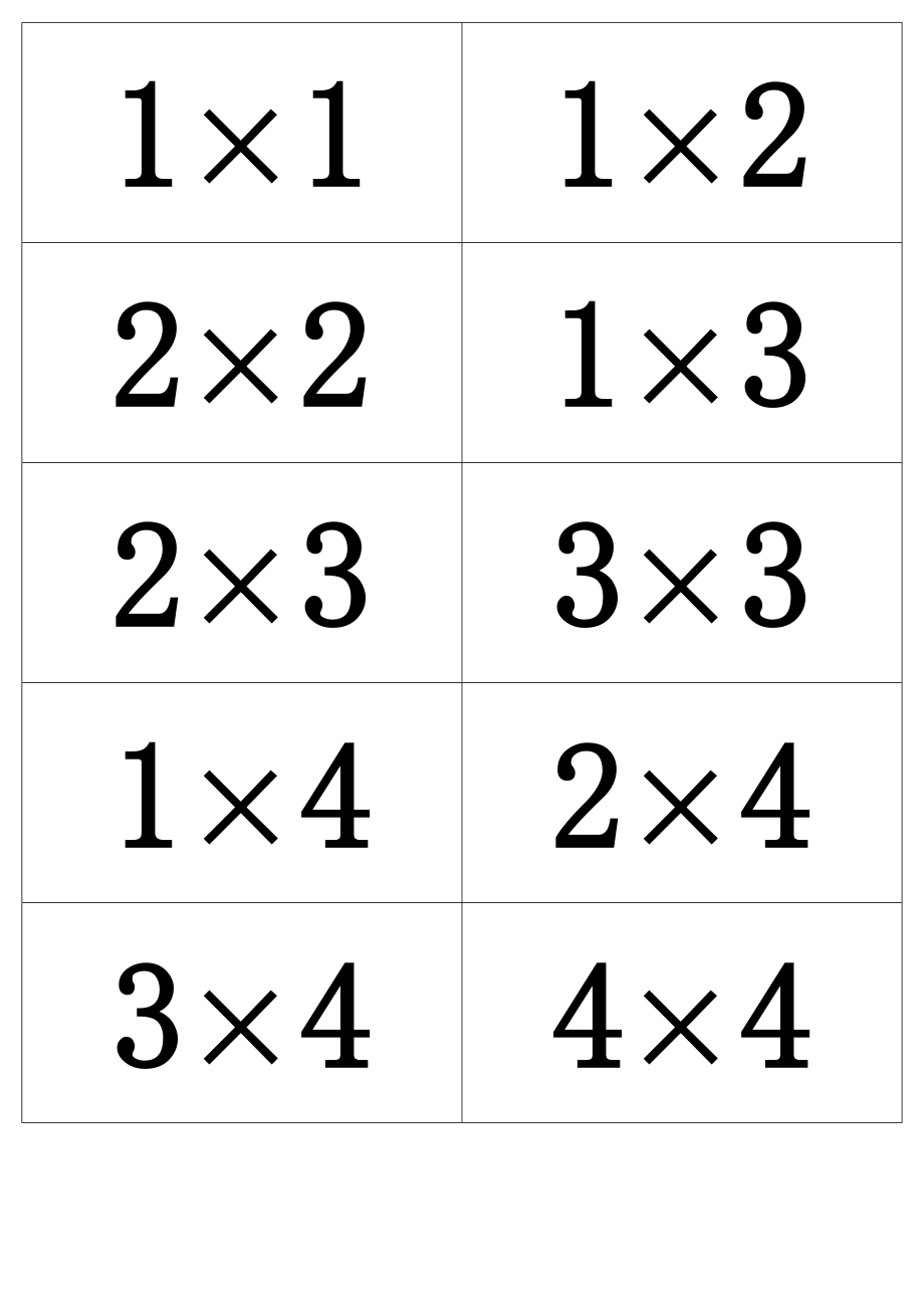 乘法口诀表卡片word格式二级上.doc_第1页
