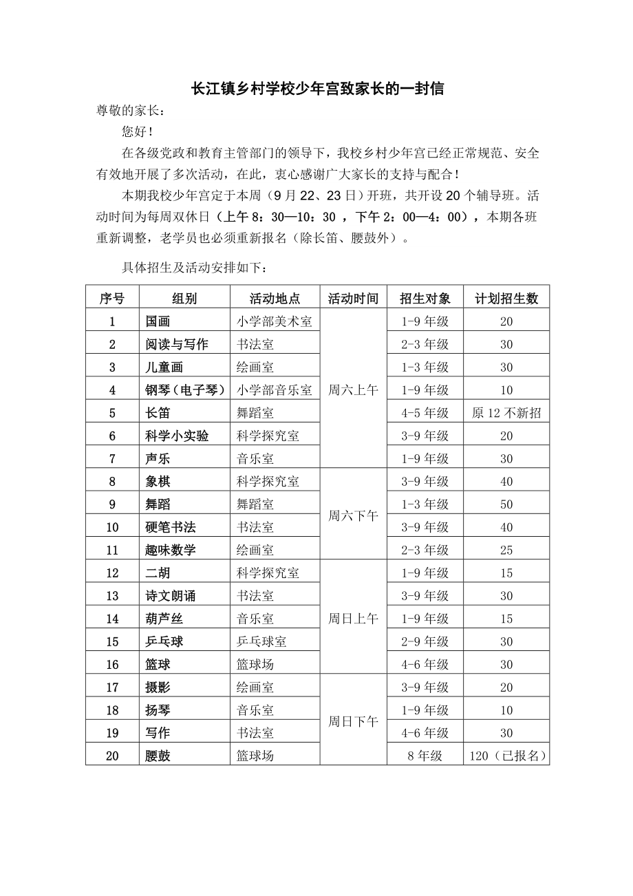 长江镇乡村学校少宫致家长的一封信.doc_第1页