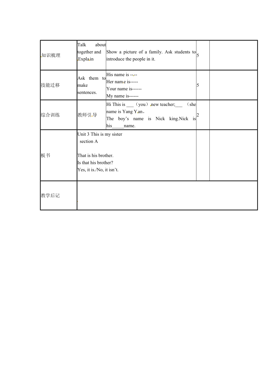 七级英语上册 Unit 3 This is my sister学案2（无答案） （新版）人教新目标版.doc_第2页