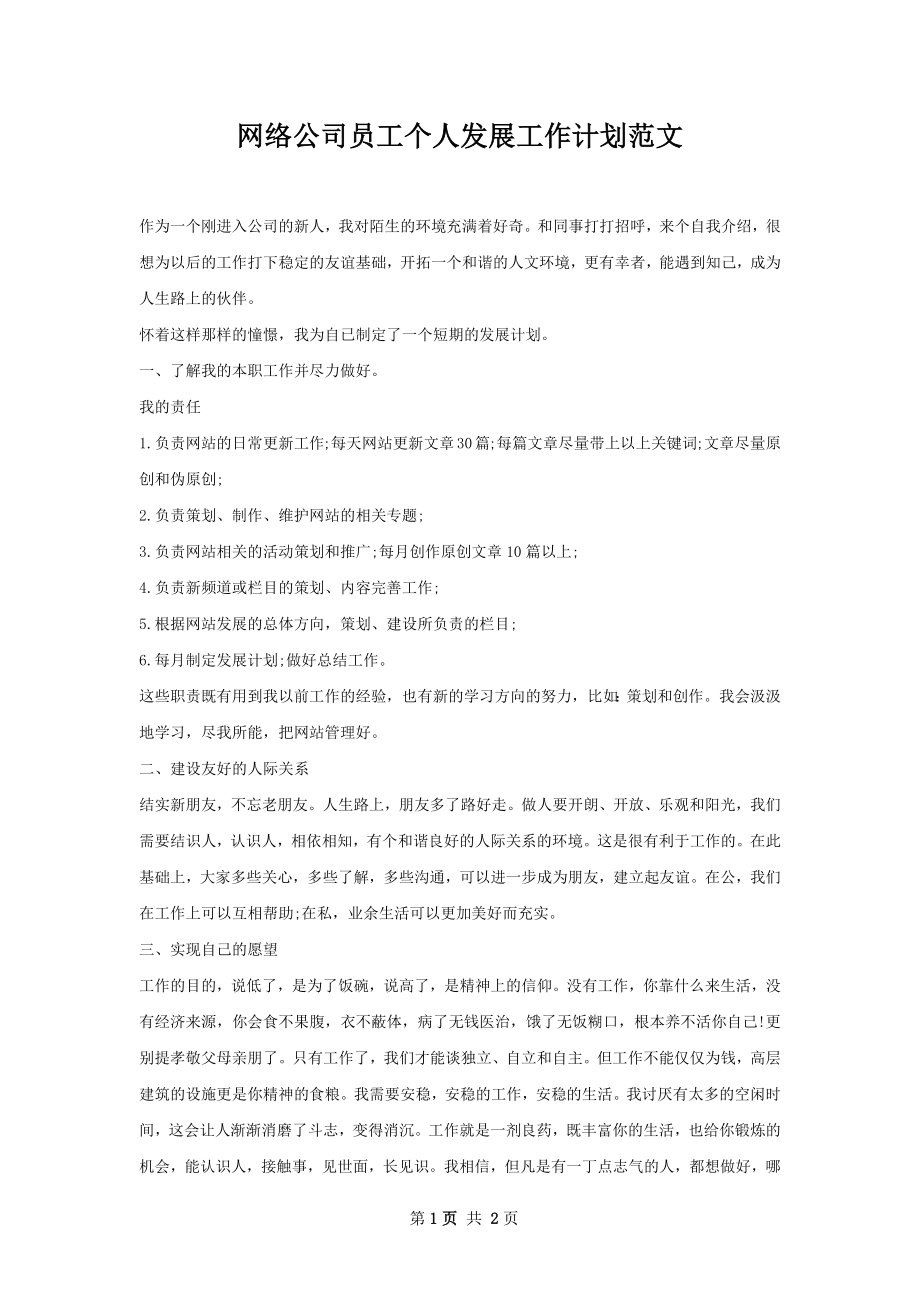 网络公司员工个人发展工作计划范文.docx_第1页