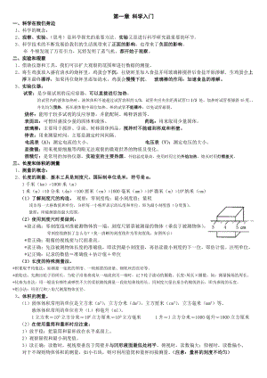 浙教版七级科学上册复习提纲　全册.doc