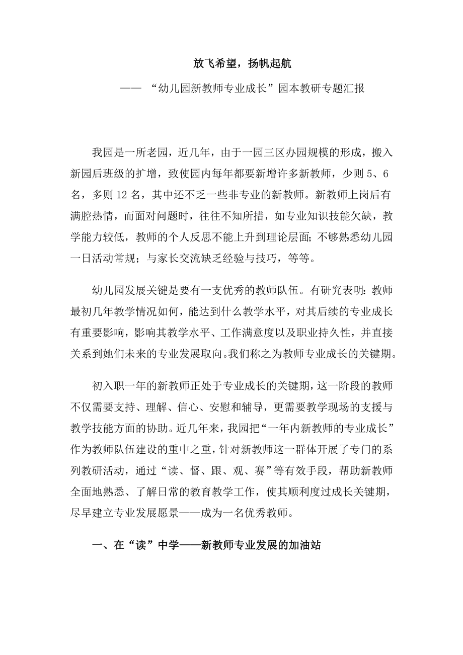 幼儿园新教师专业成长园本教研专题汇报.doc_第1页