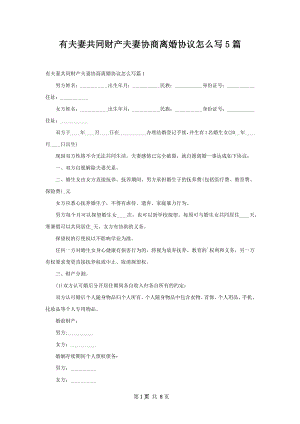 有夫妻共同财产夫妻协商离婚协议怎么写5篇.docx