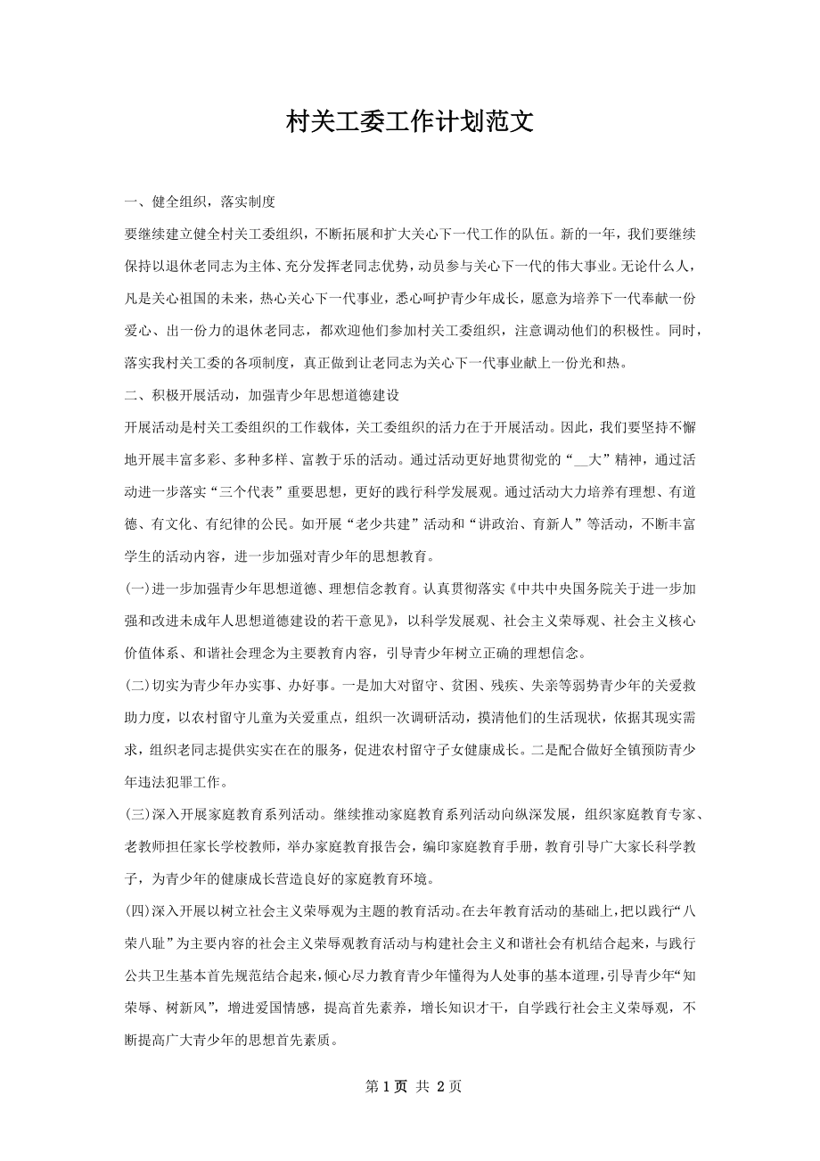 村关工委工作计划范文.docx_第1页