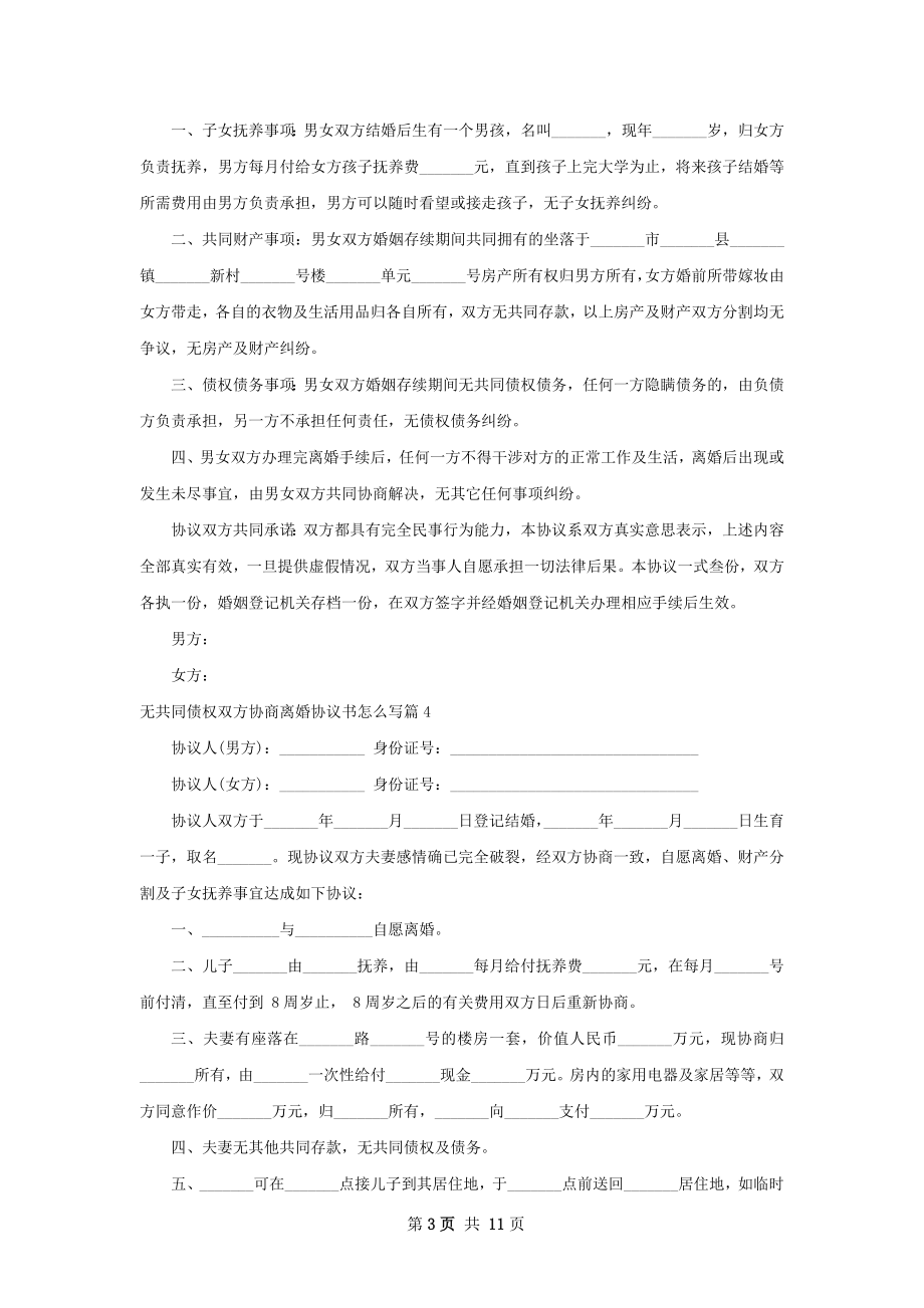 无共同债权双方协商离婚协议书怎么写10篇.docx_第3页