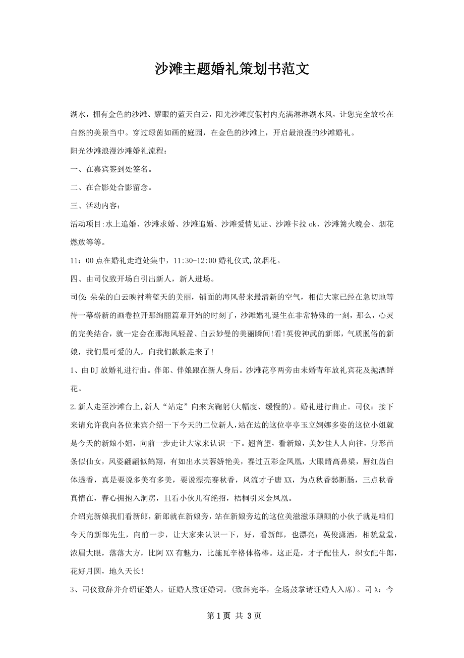 沙滩主题婚礼策划书范文.docx_第1页