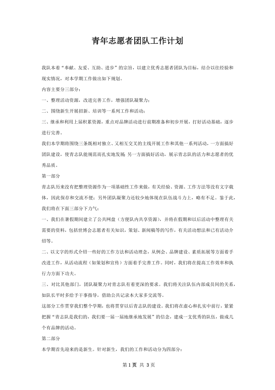 青年志愿者团队工作计划.docx_第1页