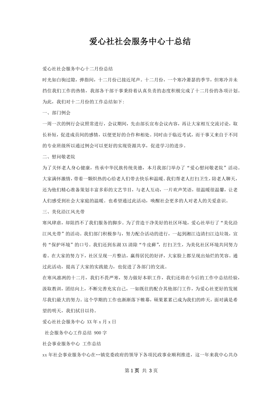 爱心社社会服务中心十总结.docx_第1页