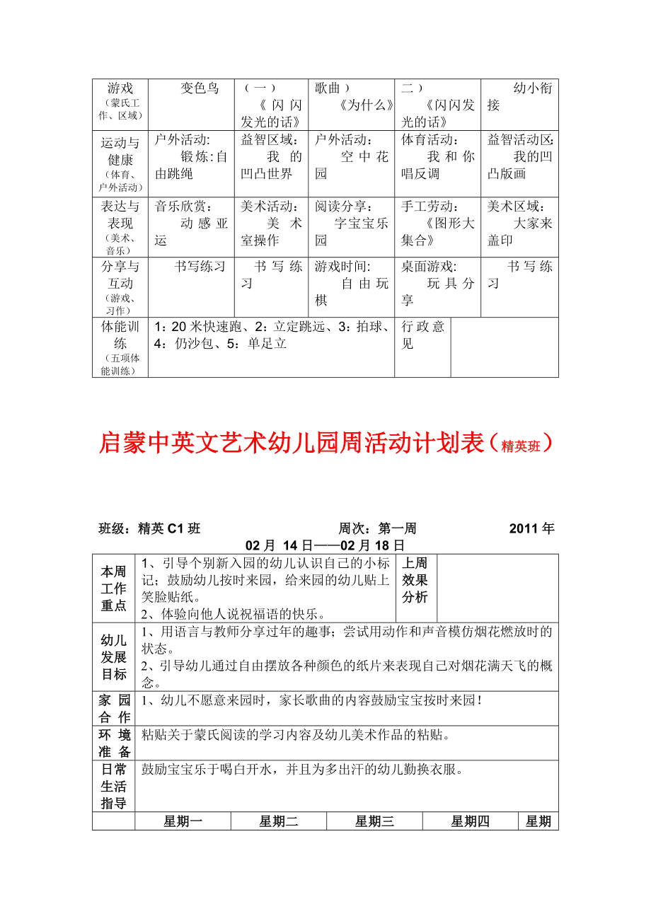 幼儿园班级周活动计划表【教委推荐】6.doc_第2页