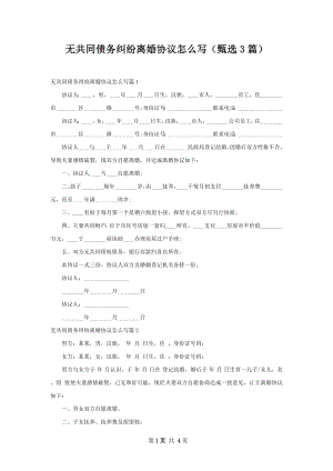 无共同债务纠纷离婚协议怎么写（甄选3篇）.docx