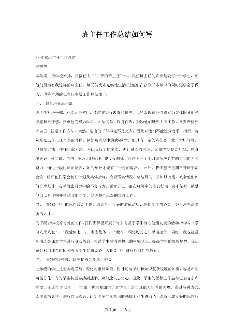 班主任工作总结如何写.docx_第1页