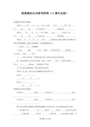 新离婚协议书参考样例（11篇专业版）.docx