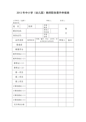 中小学(幼儿园)教师职务晋升申报表.doc