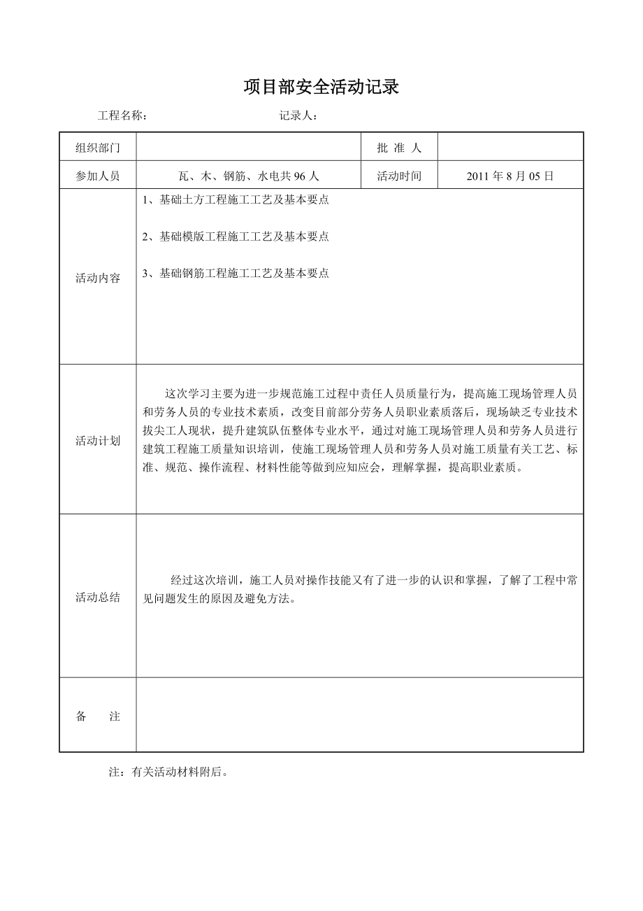 项目部安全活动记录.doc_第1页