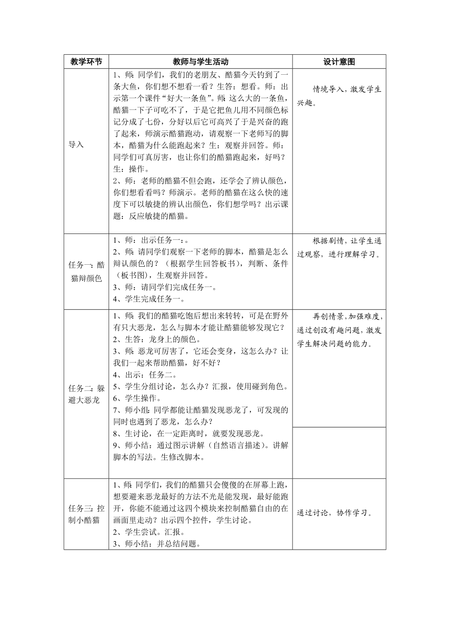 苏科版小学信息技术《反应敏捷的酷猫》教学设计.doc_第2页