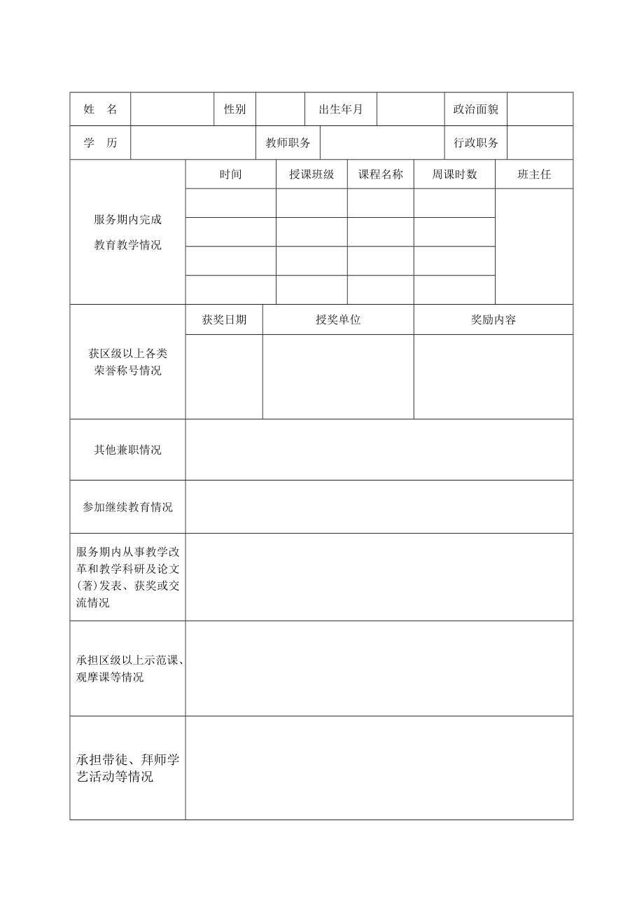 瓯海区中小学(幼儿园)教师交流任教服务期工作考核表.doc_第2页