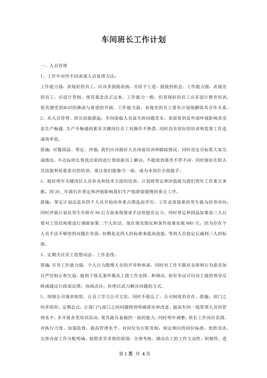 车间班长工作计划.docx_第1页