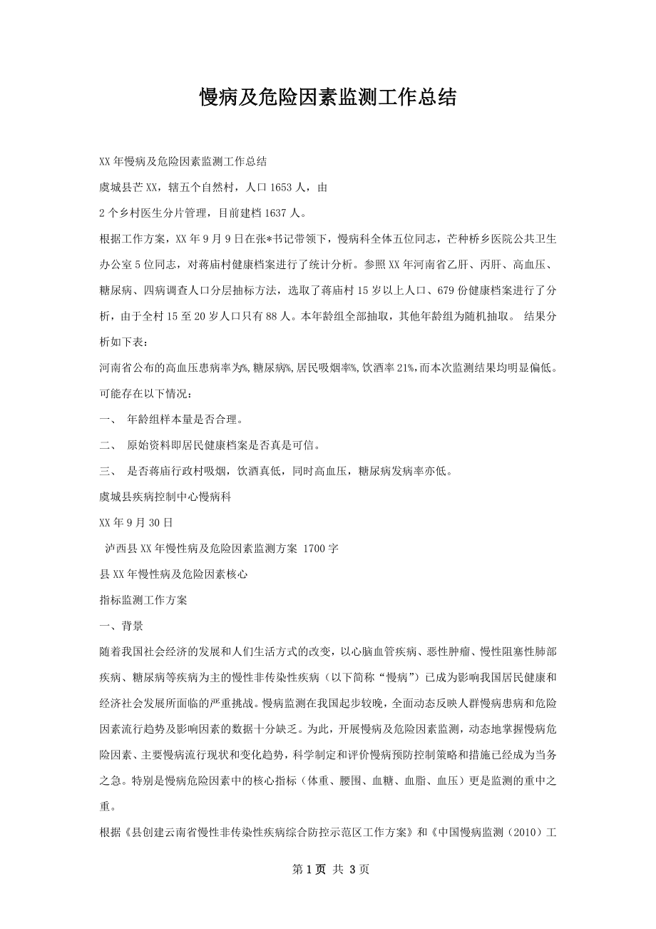 慢病及危险因素监测工作总结.docx_第1页