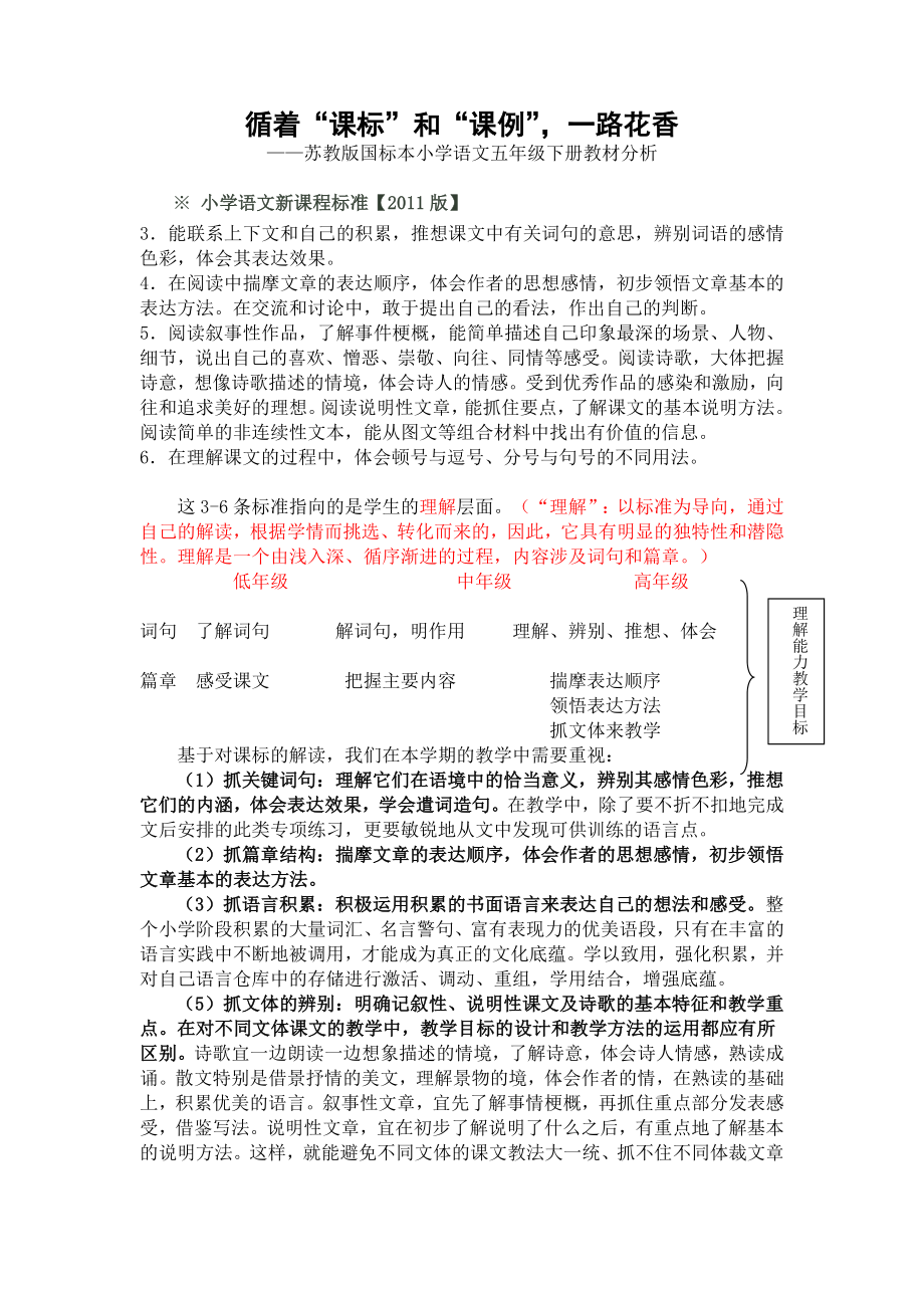 苏教版小学语文五级下册教材分析.doc_第1页