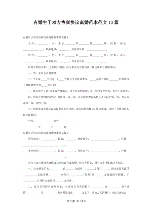 有婚生子双方协商协议离婚范本范文13篇.docx