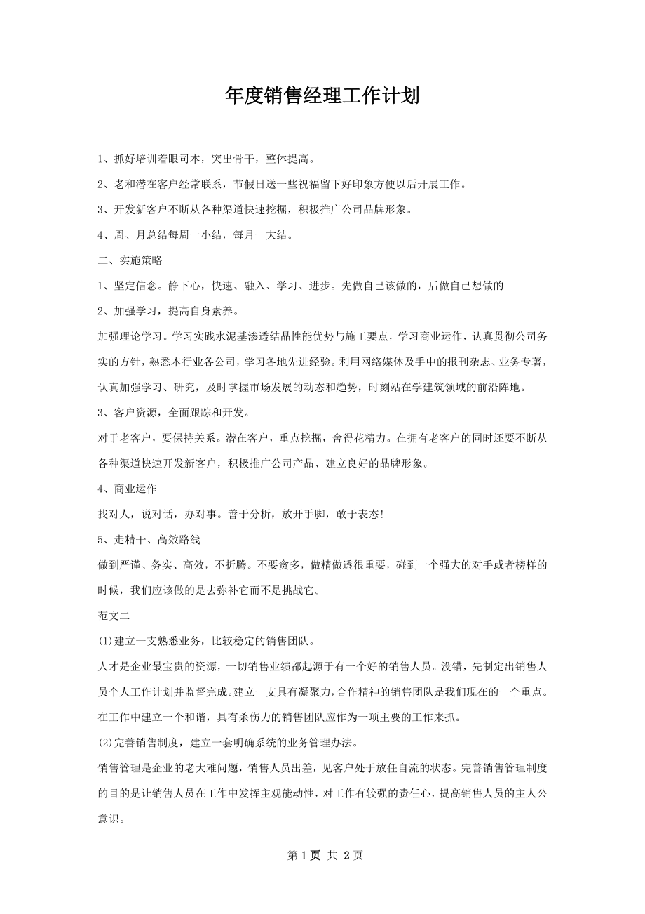 年度销售经理工作计划.docx_第1页