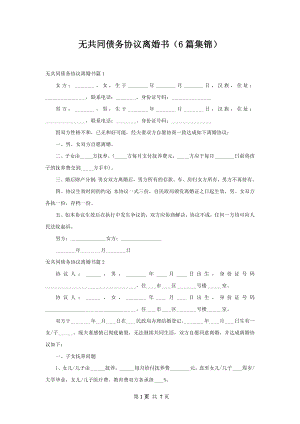 无共同债务协议离婚书（6篇集锦）.docx