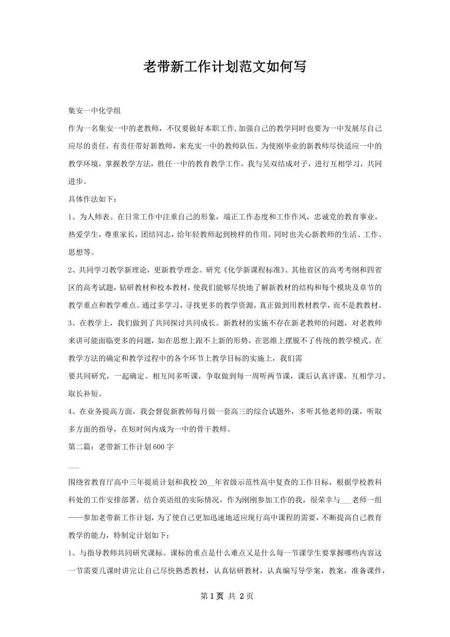 老带新工作计划范文如何写.docx_第1页