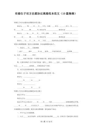 有婚生子双方自愿协议离婚范本范文（10篇集锦）.docx