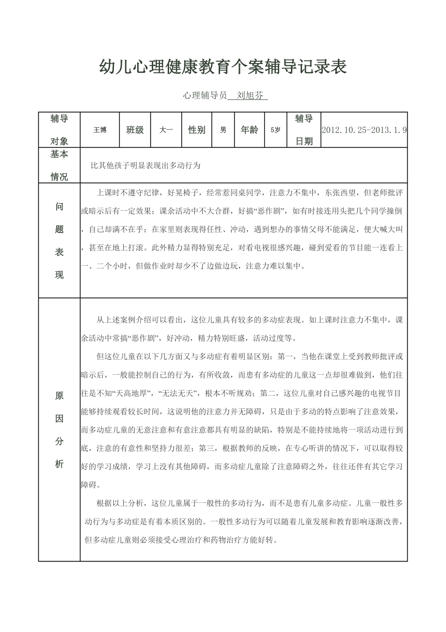 幼儿心理健康教育个案辅导记录表.doc_第1页