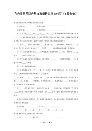 有夫妻共同财产男方离婚协议书如何写（4篇集锦）.docx