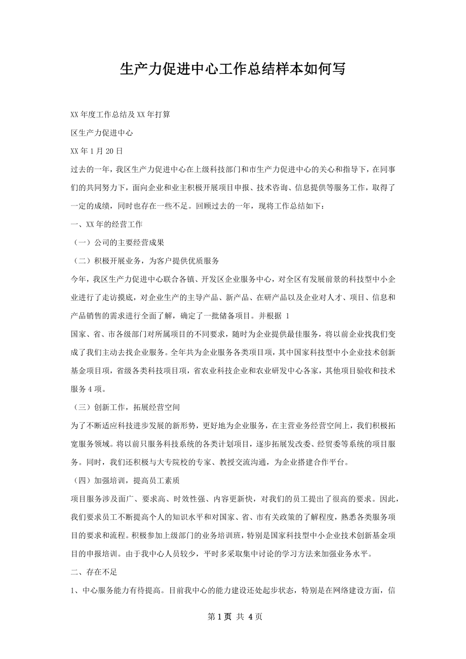 生产力促进中心工作总结样本如何写.docx_第1页