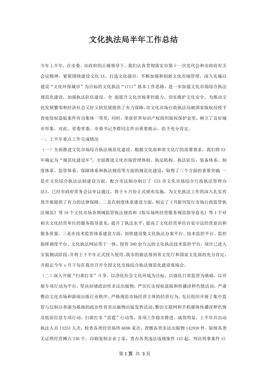 文化执法局半年工作总结.docx_第1页