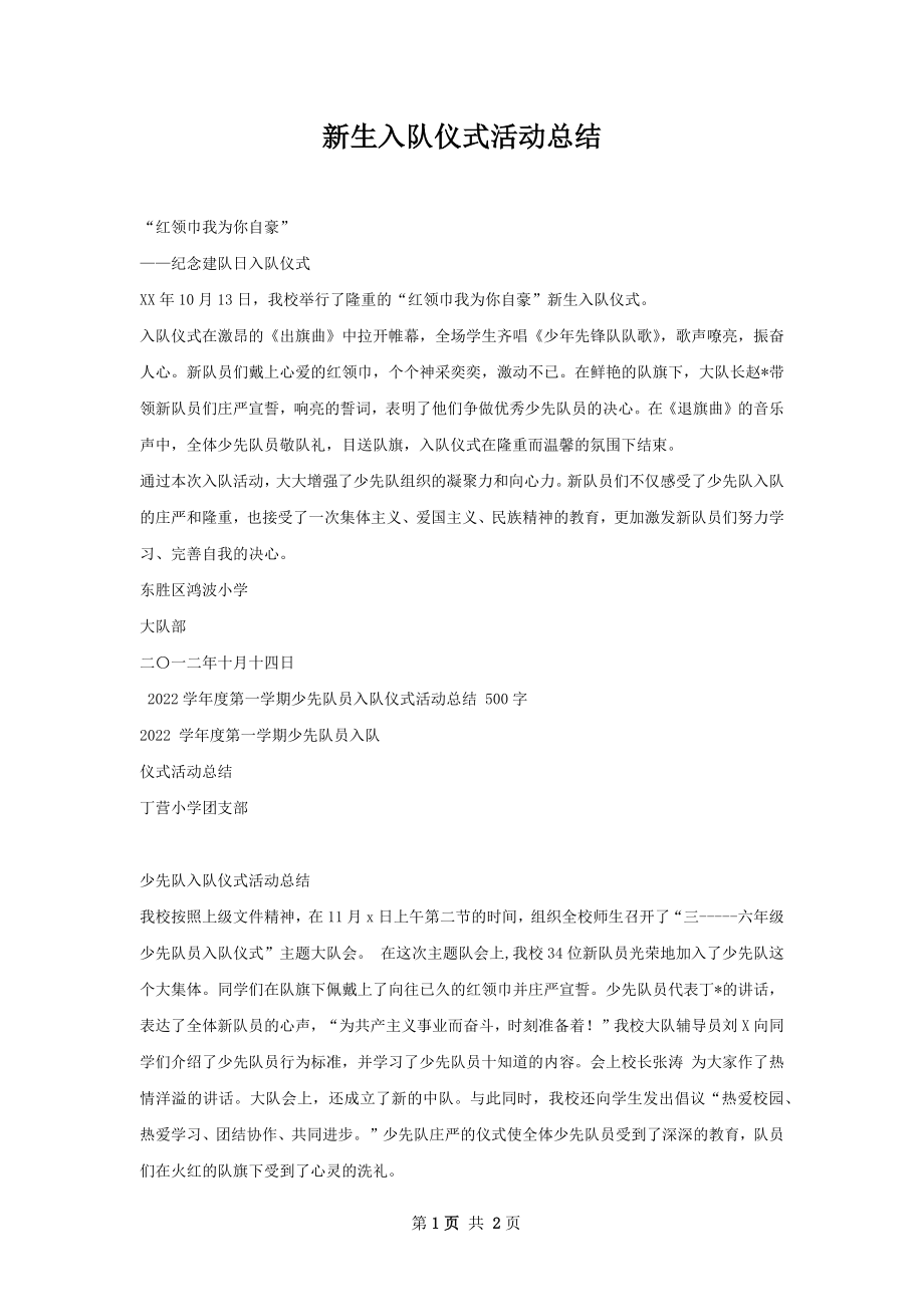 新生入队仪式活动总结.docx_第1页