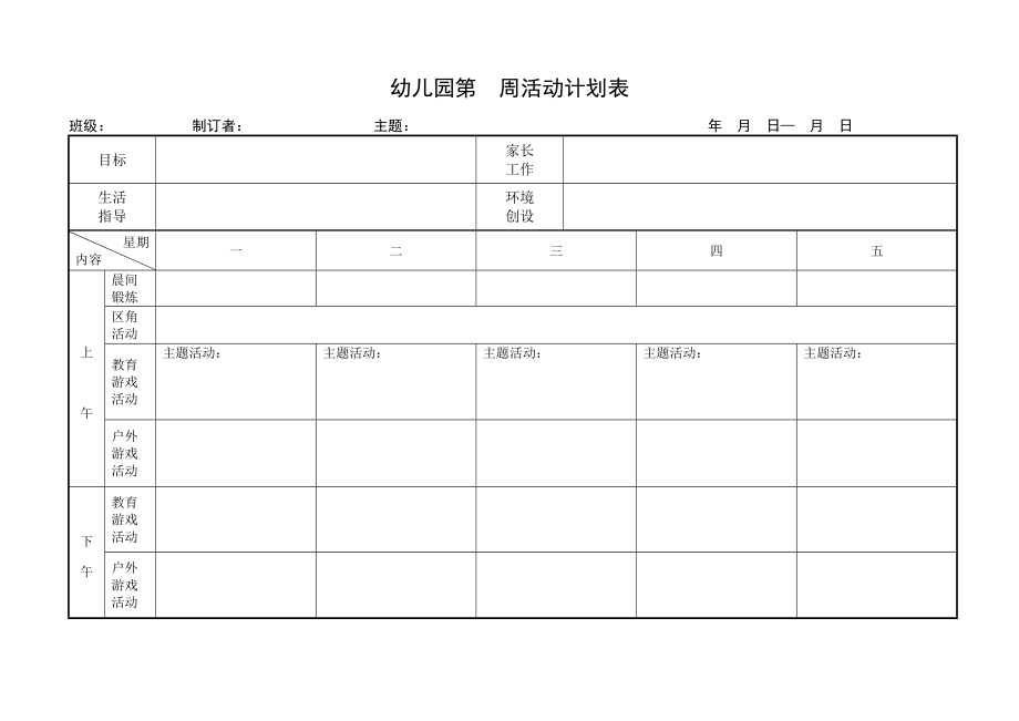 幼儿小学教育幼儿园周活动计划表模板.doc_第2页