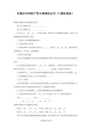 有婚后共同财产男方离婚协议书（5篇标准版）.docx