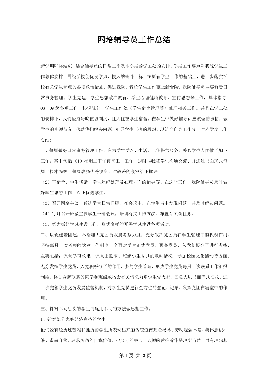 网培辅导员工作总结.docx_第1页