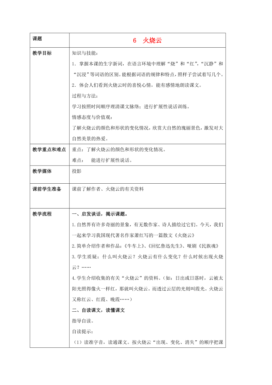 五级语文下册 火烧云 1教案 沪教版.doc_第1页