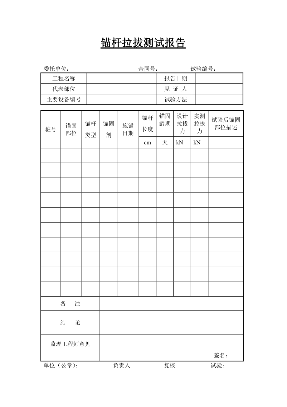 57锚杆拉拔测试报告【甘肃公路工程试验用表】.doc_第1页