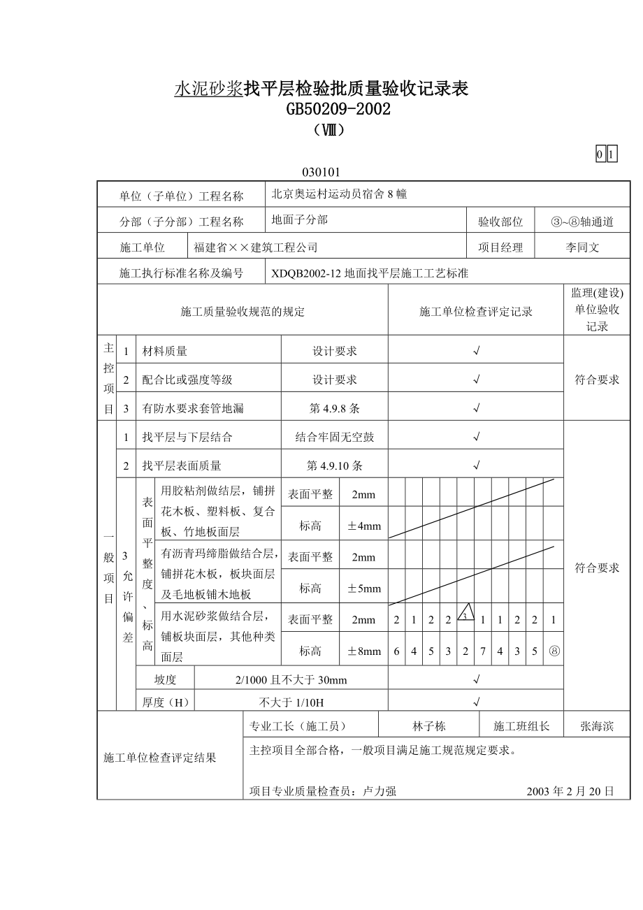 水泥砂浆找平层检验批质量验收记录表.doc_第1页