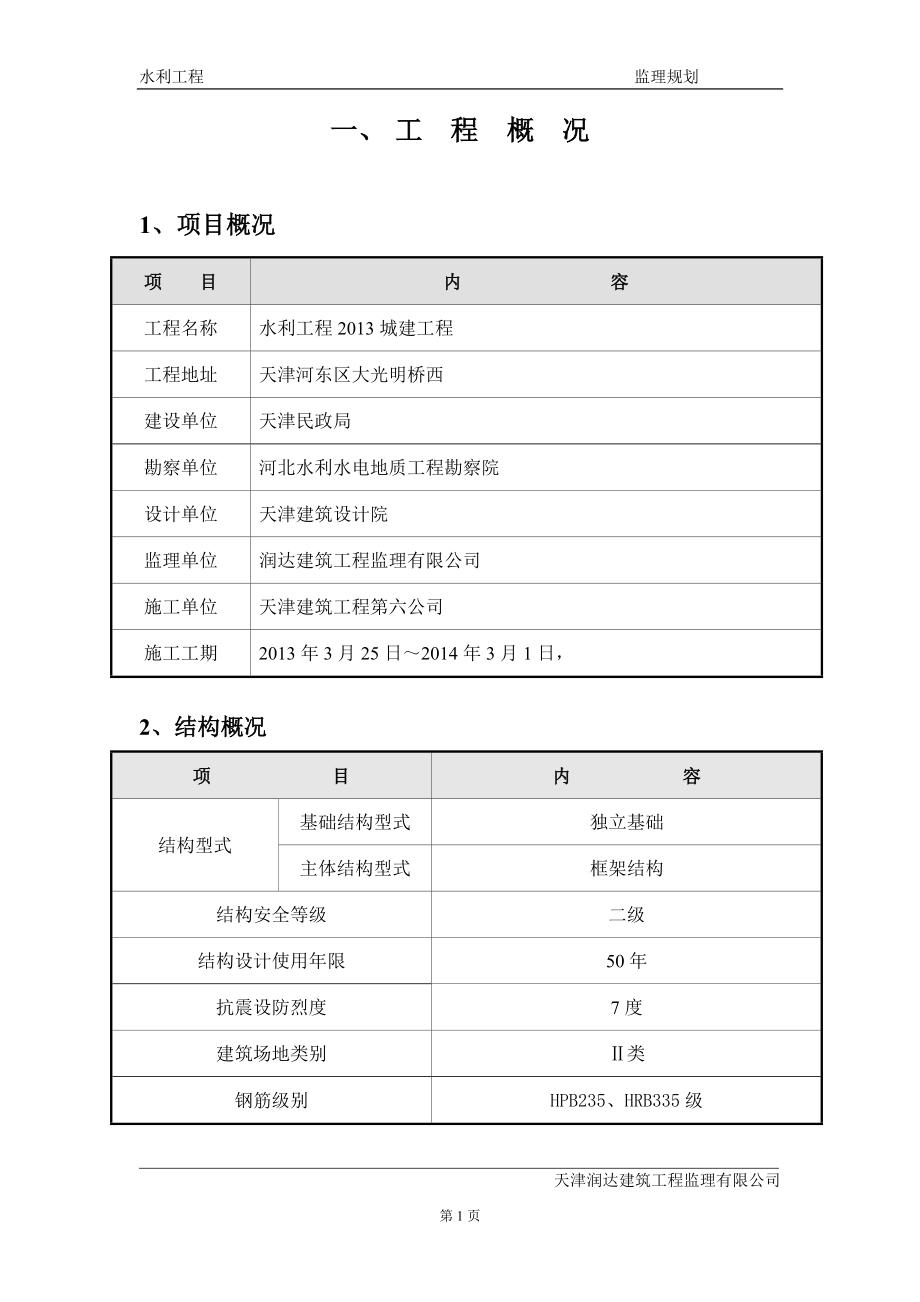 2013年水利工程监理规划(最祥编).doc_第1页