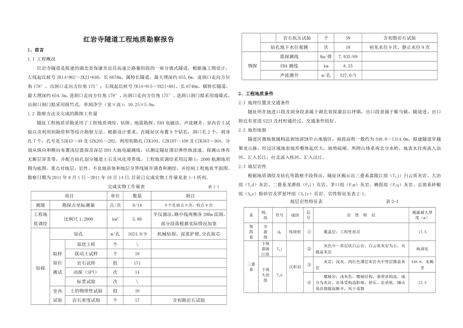 红岩寺隧道工程地质勘察报告.doc_第1页