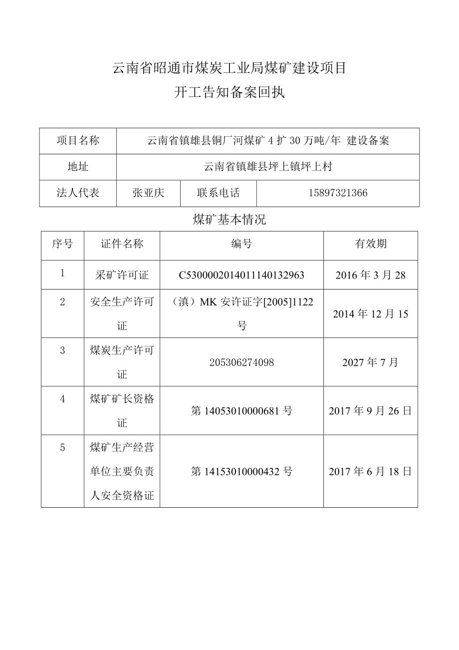 云南省昭通市煤矿建设项目开工备案回执.doc_第3页