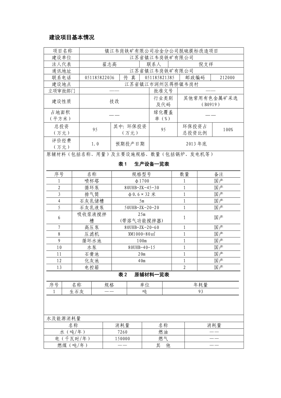 镇江韦岗铁矿有限公司冶金分公司脱硫提标改造项目环境影响报告书.doc_第2页