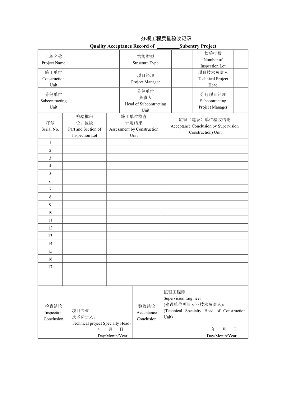 xx工程质量验收记录表格中英对照.doc_第2页