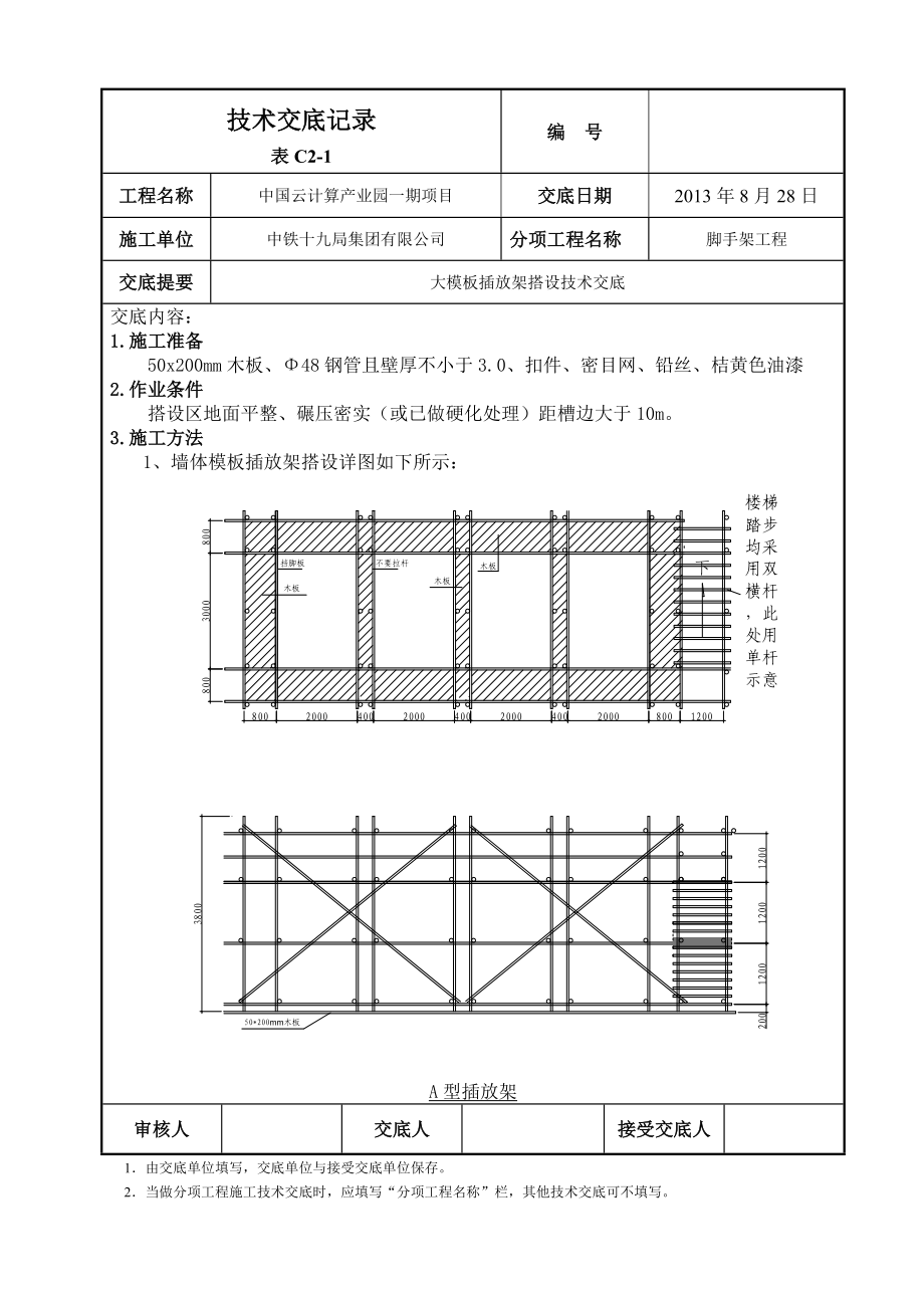 大模板插放架搭设技术交底.doc_第1页