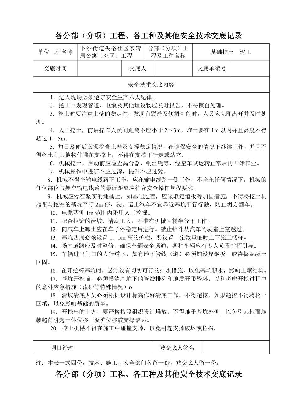 各分部（分项）工程、各工种安全技术交底记录.doc_第1页