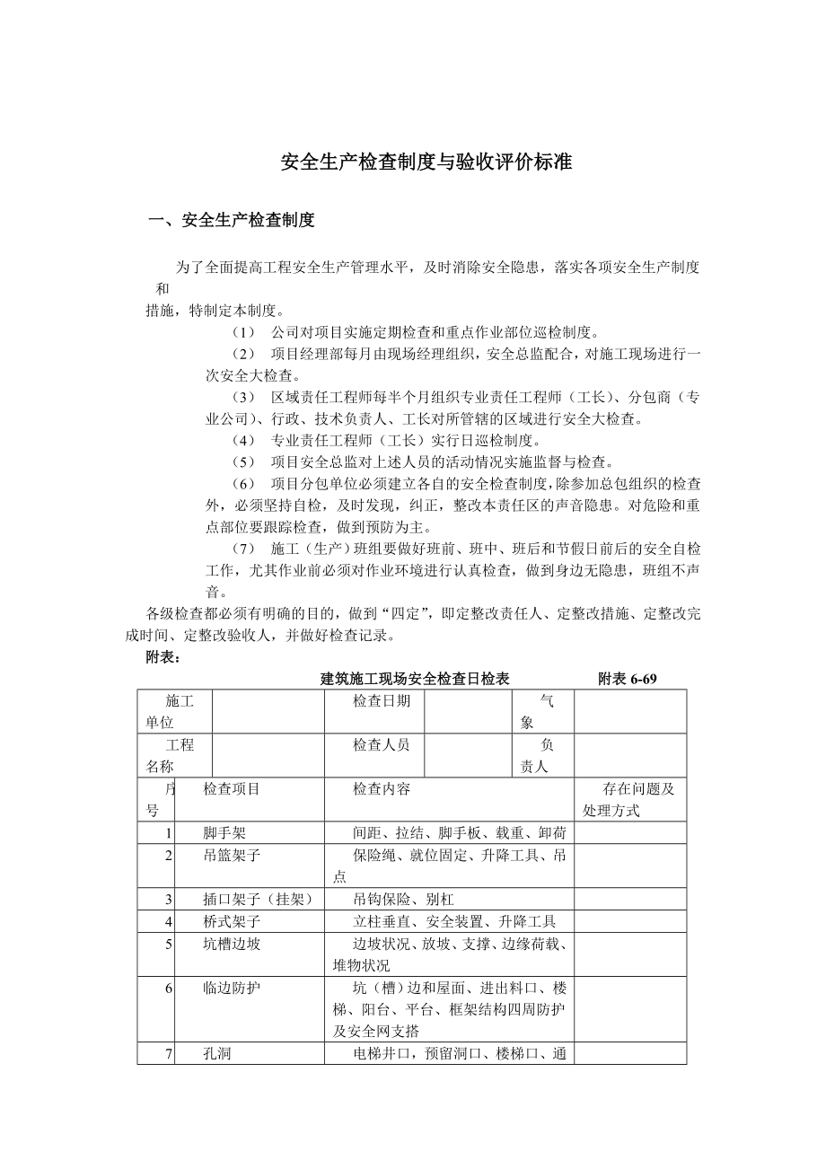 【精品】建筑施工安全生产检查制度与验收评价标准及应用表格.doc_第1页